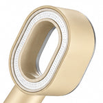 Filter shower head close‑up, hollow oval spray face detail