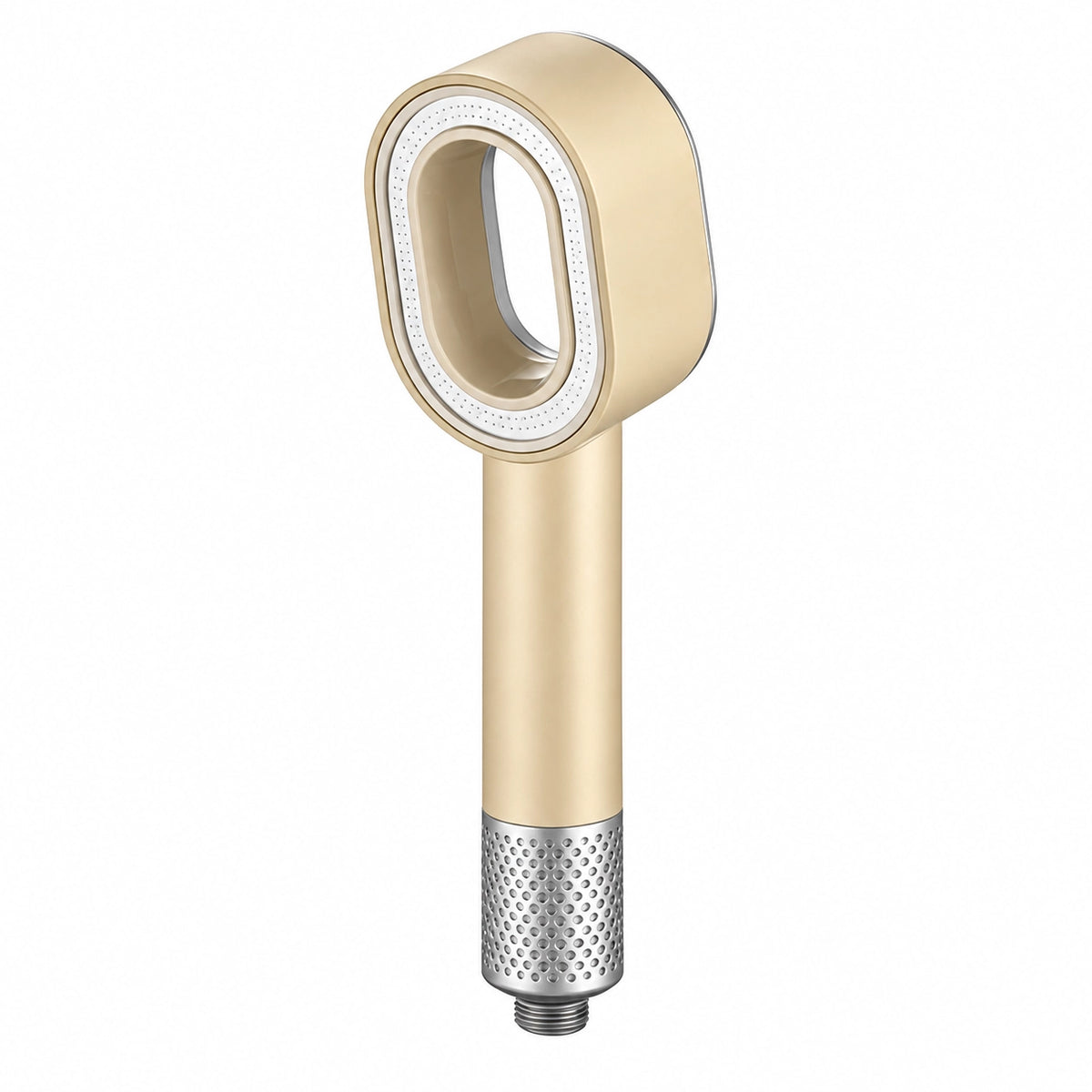Handheld shower head, hollow‑out oval design, beige filter shower sprayer