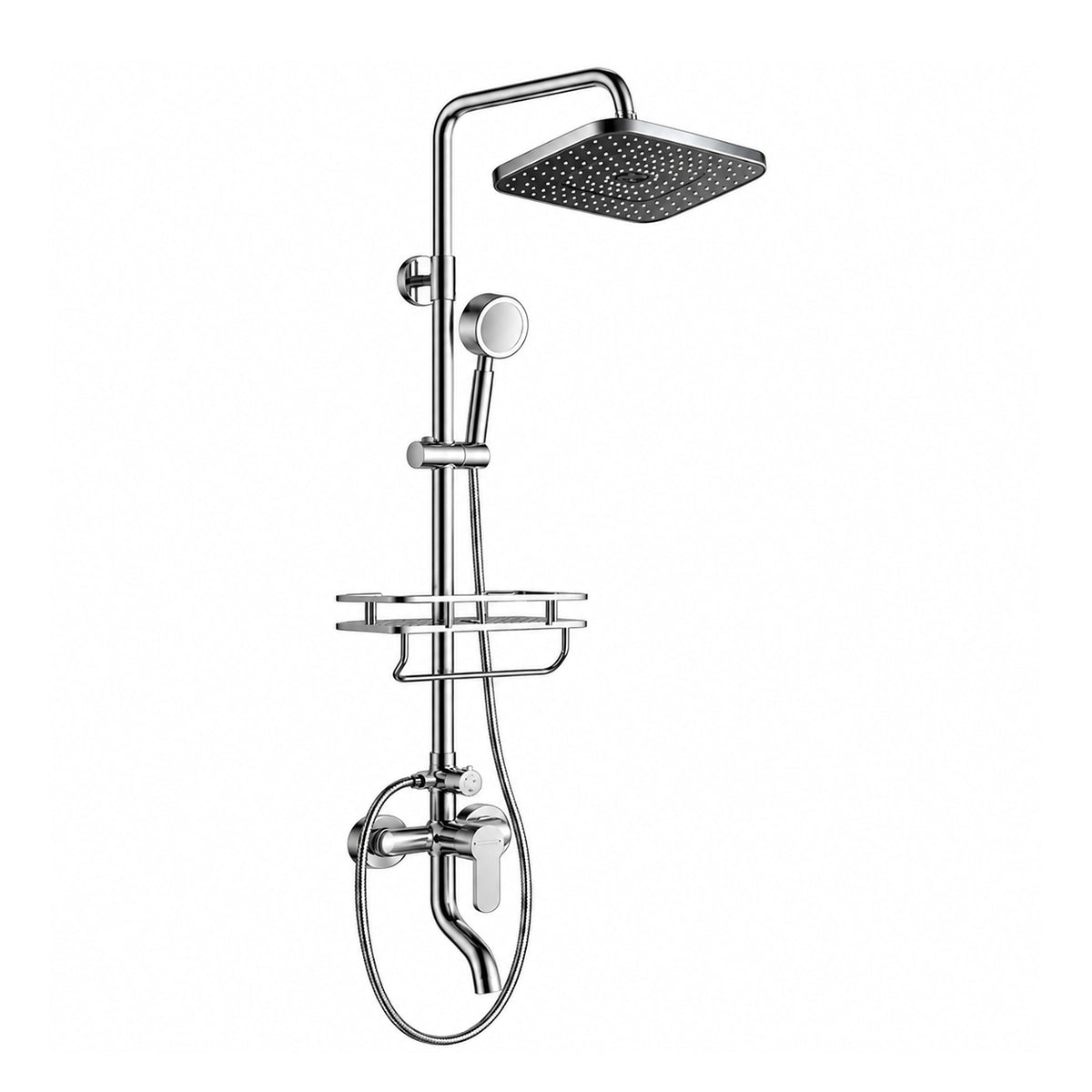 Exposed shower set, Silver finish, large square rain head