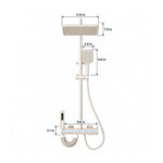 Cream 4-function exposed shower set. Rain head 11.8×7.9in, handheld 9.8in, valve 9.8×3.1in
