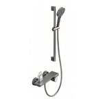 Slide bar shower system, gunmetal finish, with storage shelf