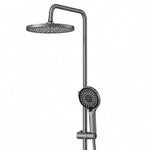 Close‑up round rain head, multi‑mode handheld shower & slide bar