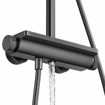 Close‑up gunmetal control knobs with running water demo