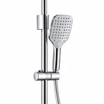 Close‑up of square handheld shower, slider & diverter valve