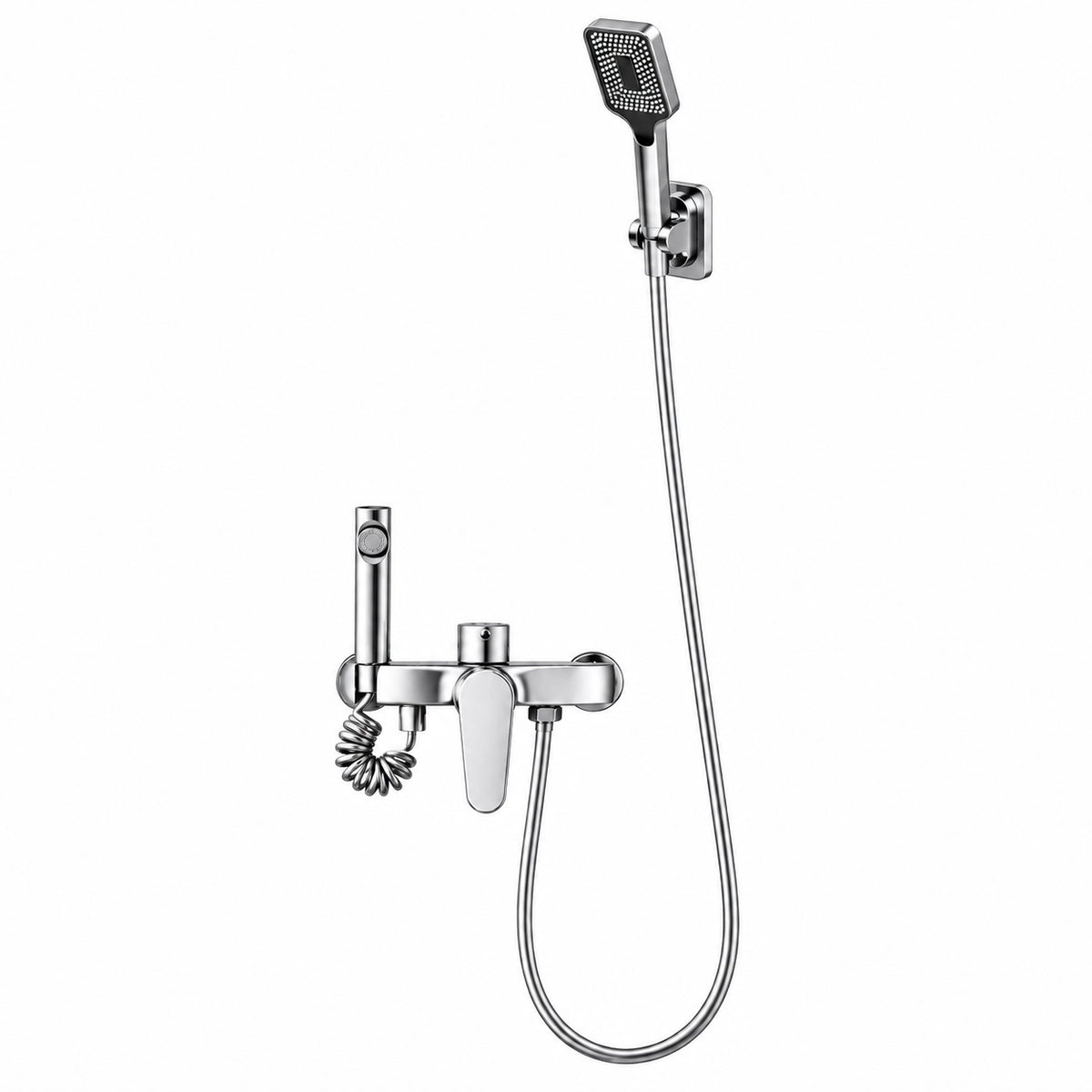 3-function shower set, polished chrome metal surface