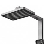 Square overhead rain shower head close‑up, dense nozzles design