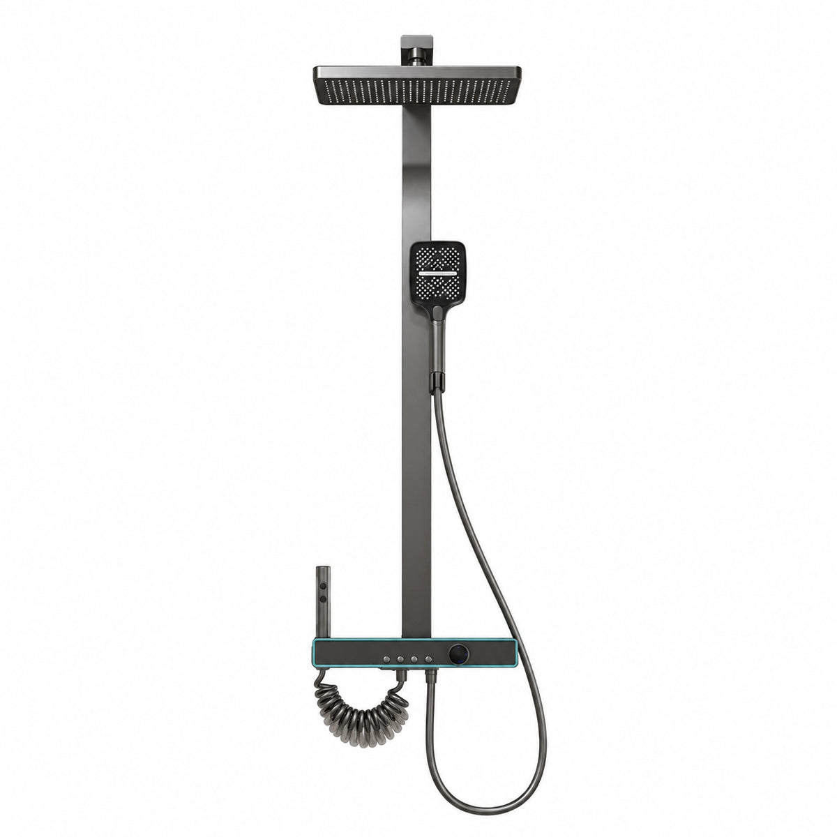 Wall‑mounted gray shower system, combo of rain head, hand shower & bidet sprayer