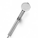 Shower head on adjustable slide bar, close‑up of mounting joint