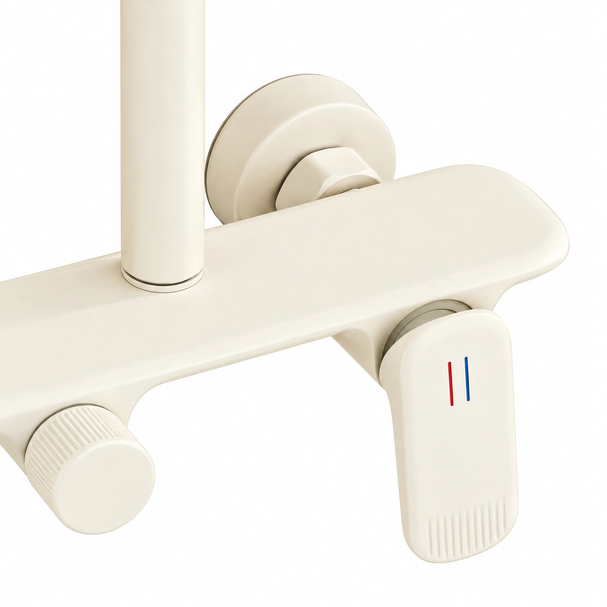 Shower mixing valve handle, hot‑cold marked knob