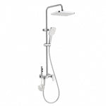 4‑function shower set, silver finish with square rain head and spray gun