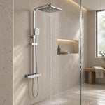 Silver rain & handheld shower set, shower space with glass partition