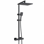 Matte black thermostatic shower set, square rain head & handheld combo