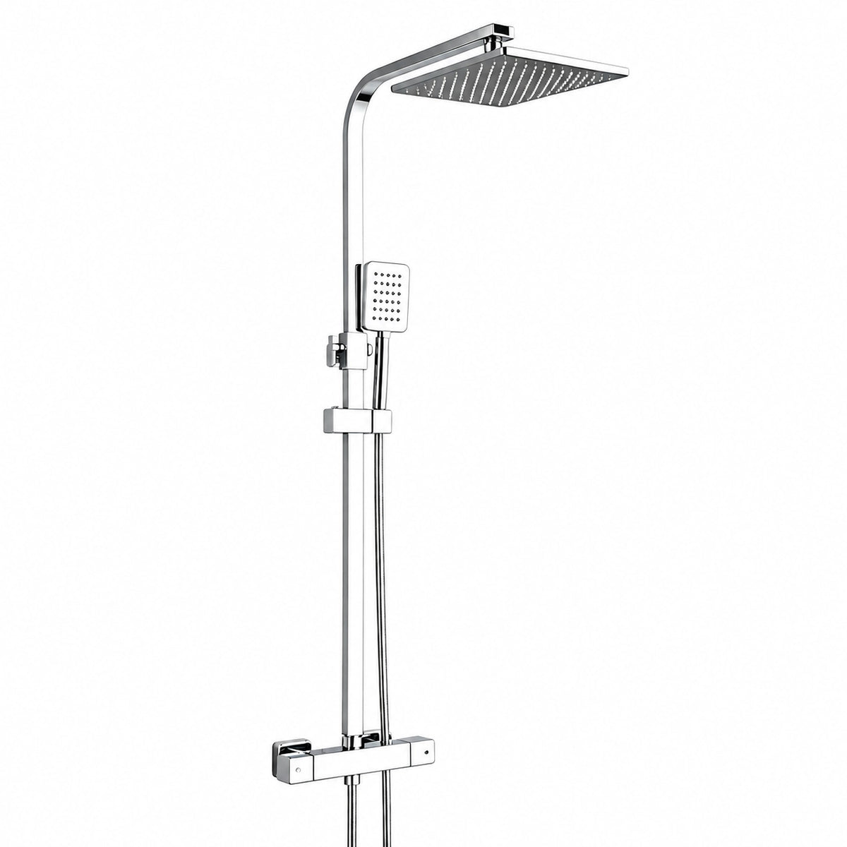Polished chrome shower system, sleek square slide bar design