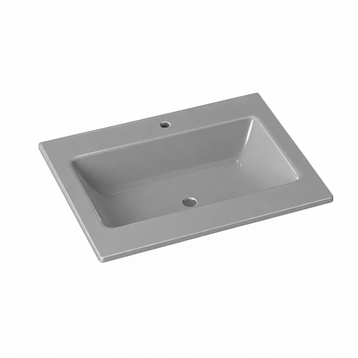 Rectangular undermount sintered stone bathroom sink, platinum grey matte single basin