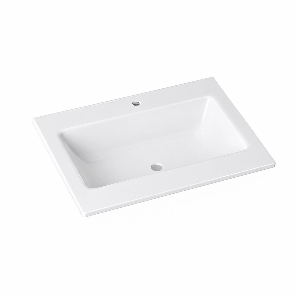 Rectangular undermount sintered stone bathroom sink, white matte single basin