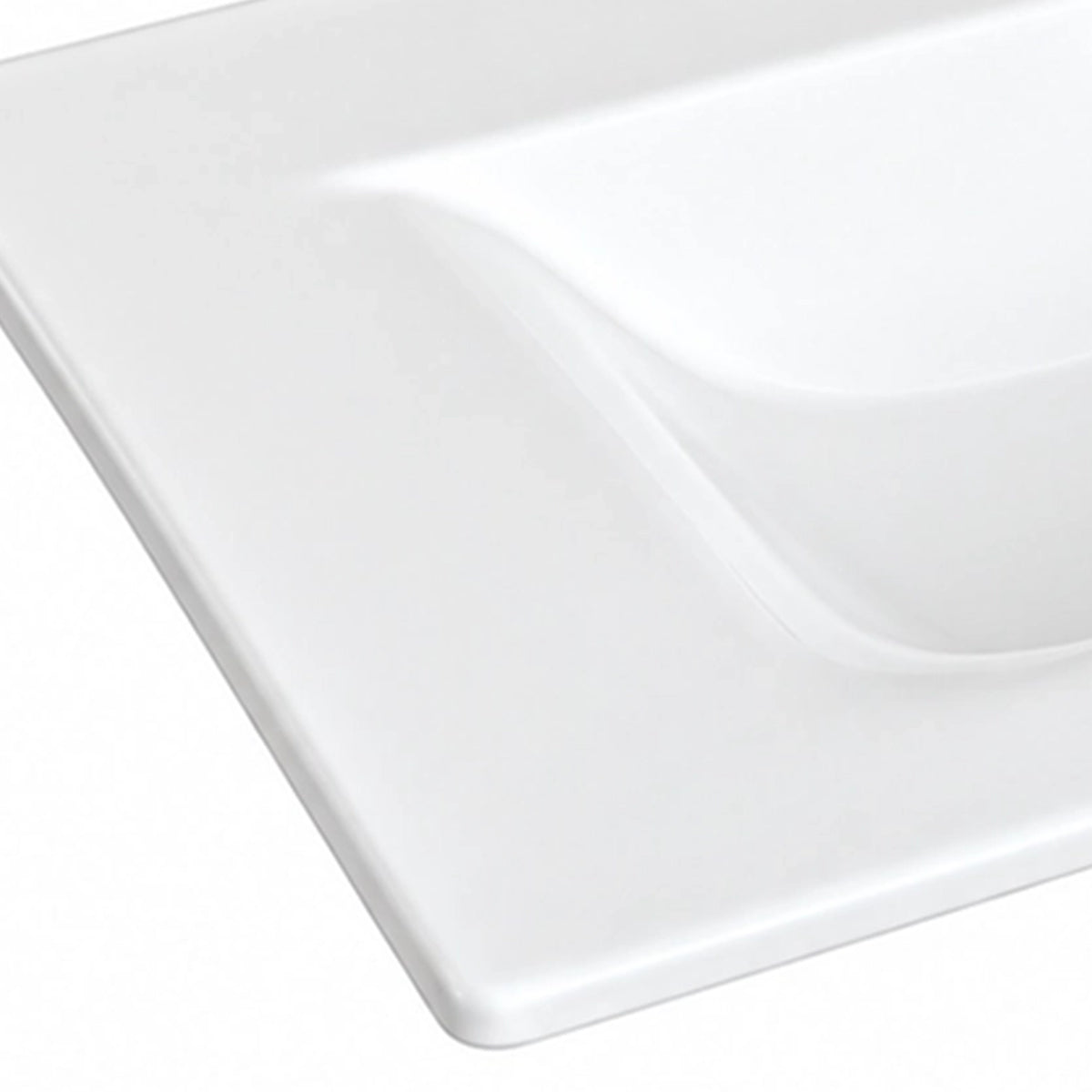 Close-up of glossy white ceramic bathroom sink, smooth surface detail