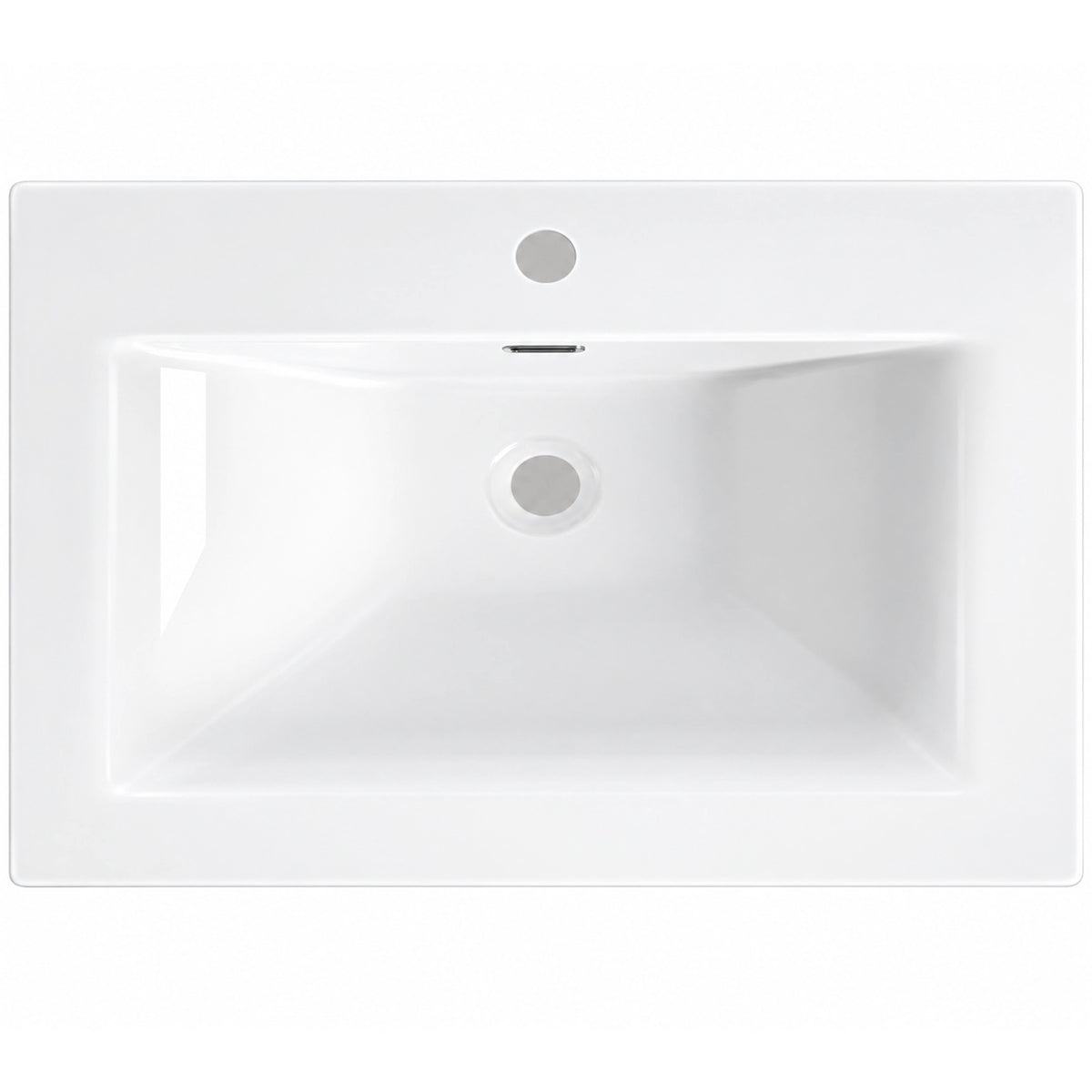 White rectangular ceramic countertop bathroom vanity sink, top view
