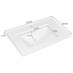 White integrated ceramic vanity sink dimension diagram, 37.0"L x22.0"W x6.7"H, basin 20.5"L x12.8"W x5.1"D