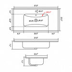 Technical line drawing of integrated vanity sink with inch dimension markings