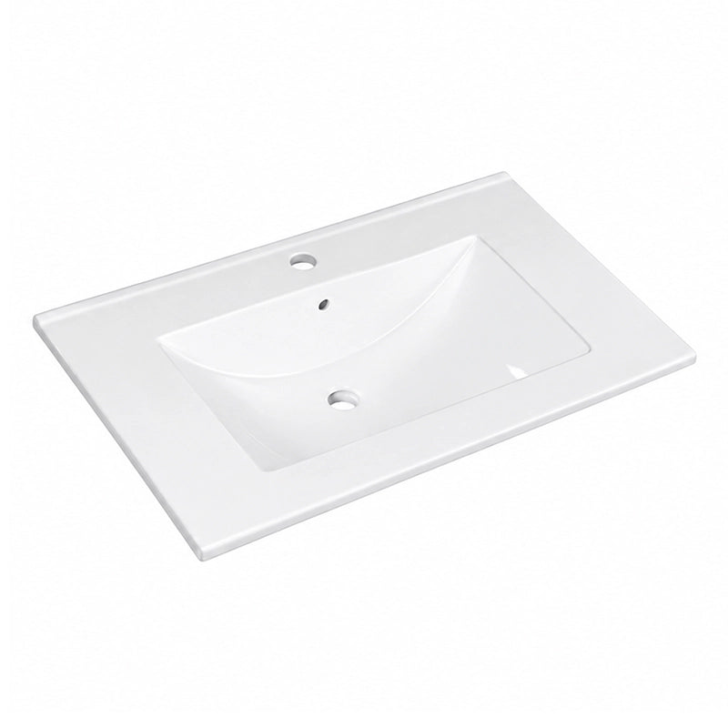 White integrated ceramic vanity sink top, isolated on plain white background