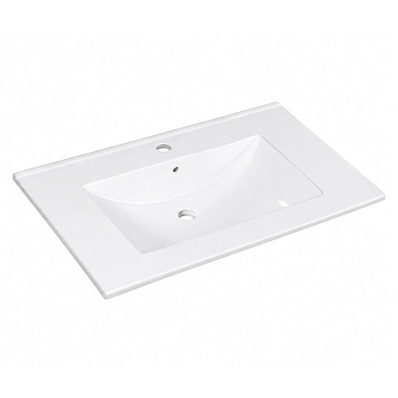 White integrated ceramic vanity sink, white single basin
