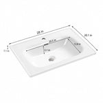 White ceramic oval undermount sink dimension diagram, 28"L x20.1"W x7.1"H, basin 20.5"L x12.8"W x5.1"D