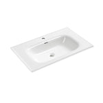 White ceramic drop-in bathroom vanity sink, 31.9 inch, glossy finish with faucet hole and overflow opening