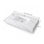 Calacatta White ceramic wall-mount sink dimension diagram, 23.6/27.6/31.5"L x19.7"W x5.9"H, rectangular single basin
