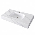 Calacatta White glossy ceramic wall-mount sink, rectangular single basin, white background product shot