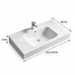Dimensions diagram for Fish Maw White sintered stone wall-mount sink, 27.6"/31.5" length, 19.7" width, 5.9" height