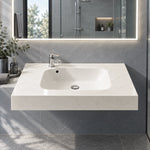 Fish Maw White sintered stone wall-mounted sink in modern bathroom setting