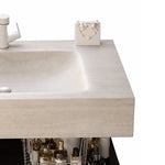 Close-up of thick solid edge of cream wall mount sink