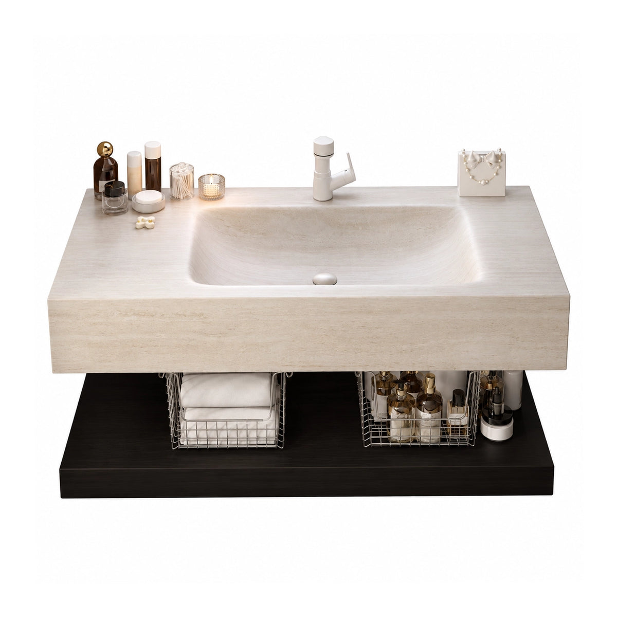 Cream rectangular wall mount bathroom sink main product shot