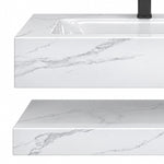 Calacatta White Rectangular Ceramic Wall-Mount Bathroom Sink, close-up detail shot showing marble texture and thick edge