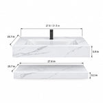 Calacatta White Rectangular Ceramic Wall-Mount Bathroom Sink, dimension diagram with 2 size options, 27.6"/31.5"L ×19.7"D ×5.9"H