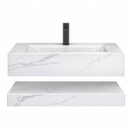 Calacatta White Rectangular Ceramic Wall-Mount Bathroom Sink, single basin with overflow, minimalist product shot on white background