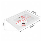 White ceramic rectangular undermount sink dimension diagram, 23.6"L x19.7"W x7.5"H, basin 17.3"L x12.6"W x5.5"D