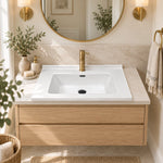 White ceramic rectangular undermount sink in modern bathroom