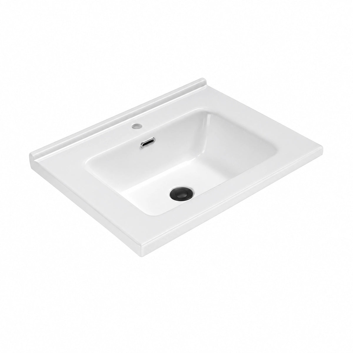White ceramic rectangular undermount bathroom sink, single basin