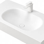 Oval Engineered Stone Wall-Mount Bathroom Sink, close view of oval basin and faucet hole