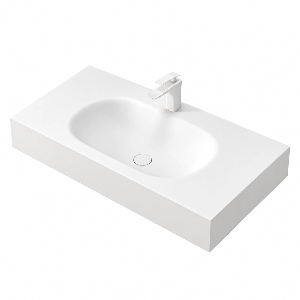 Oval Engineered Stone Wall-Mount Bathroom Sink, main product image on white background
