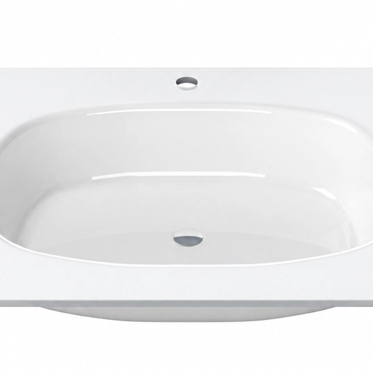 White Oval Tempered Glass Undermount Bathroom Sink, basin close-up detail view