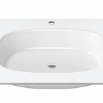White Oval Tempered Glass Undermount Bathroom Sink, basin close-up detail view