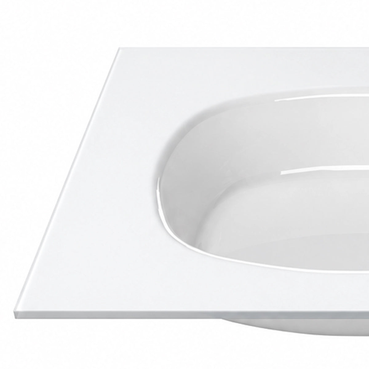 White Oval Tempered Glass Undermount Bathroom Sink, side profile detail shot