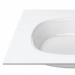 White Oval Tempered Glass Undermount Bathroom Sink, side profile detail shot