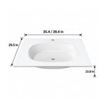 White Oval Tempered Glass Undermount Bathroom Sink dimension chart with size measurements 35.4/39.4 in length, 29.5 in width,13.8 in height
