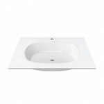 White oval tempered glass undermount bathroom sink, 35.4 inch