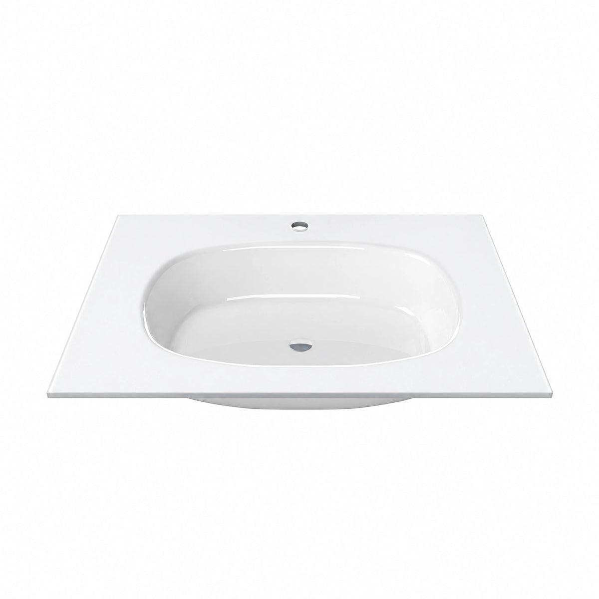 White oval tempered glass undermount bathroom sink, 39.4 inch