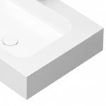 Platinum White Rectangular Sintered Stone Wall-Mount Bathroom Sink, closeup of thick solid edge