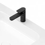 Platinum White Rectangular Sintered Stone Wall-Mount Bathroom Sink, faucet hole closeup
